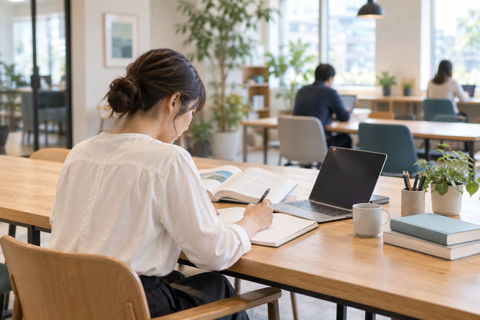 共有スペースで勉強する人のイメージ